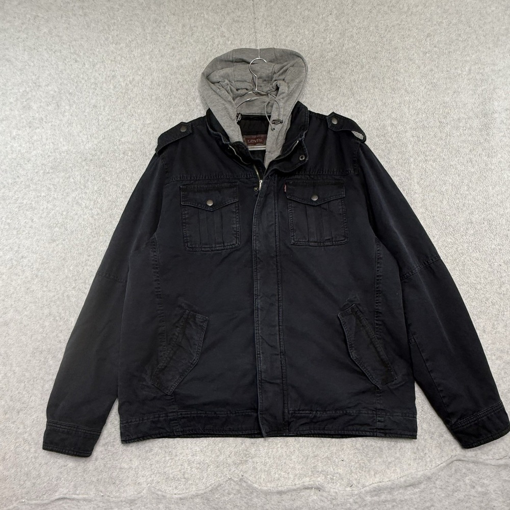 Levis Jacket Mens XL Canvas Trucker Hoodie Quilted Hybrid Black Winter Men's